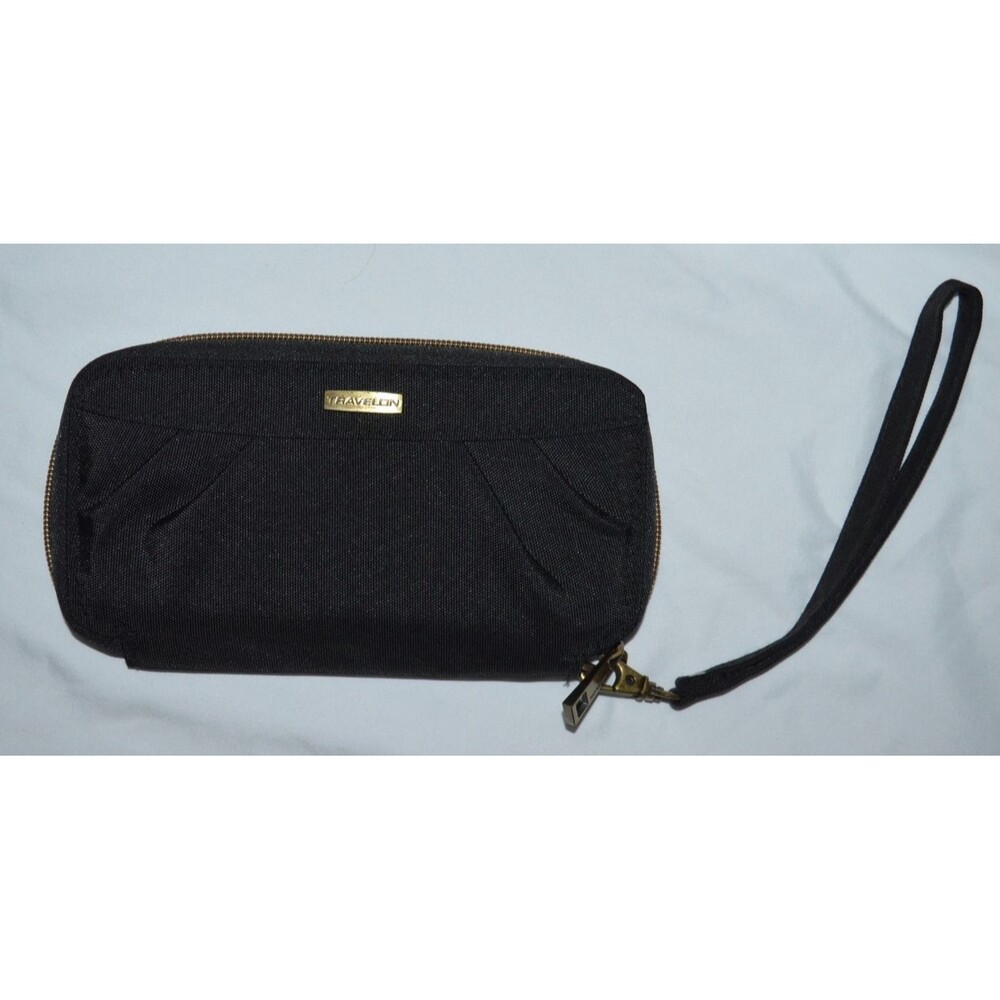 TRAVELON  Women's Black Wristlet Wallet Zip Around RFID Blocking Nylon F11996